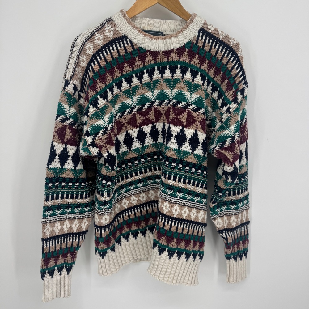 Kenneth Roberts Fair Isle Sweater Mens L Vintage 90s Geometric Grandpa Heritage